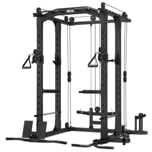 GRK-100 6-in-1 Multifunction Home Gym/Power Rack with Cable Crossover + GBN006 Bench + 90kg Bumper Weight Plate & Barbell Set