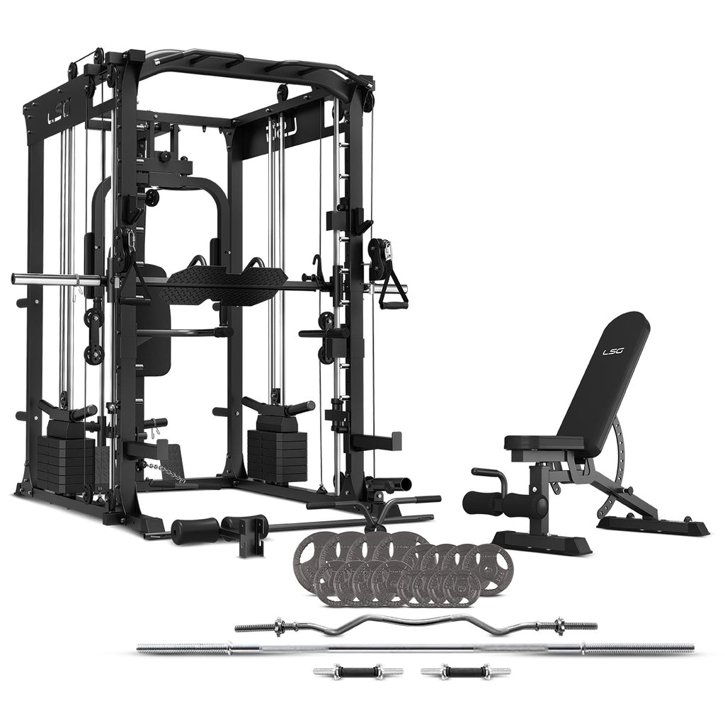 GRK200 10-in-1 Home Gym Station, Power Rack, Smith Machine and Cable Crossover + 90kg Standard Weight Plate Set