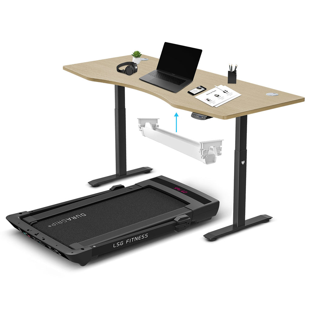 Pacer M5 Treadmill + ErgoDesk Automatic Oak Standing Desk 180cm + Cable Management Tray