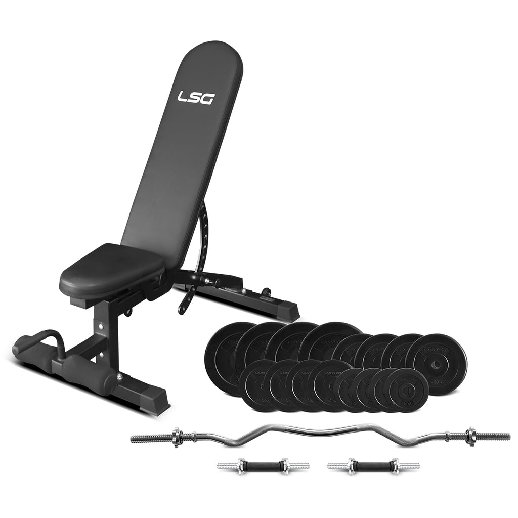 GBN-006 14-Level FID Exercise Bench + Dumbbell & Curl Bar 84kg Weight Package