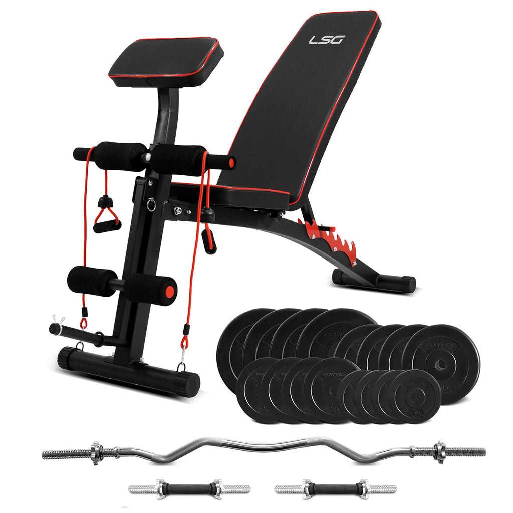 GBN-007 6 Level FID Bench & Preacher Pad + 85kg Weight & Bar Package