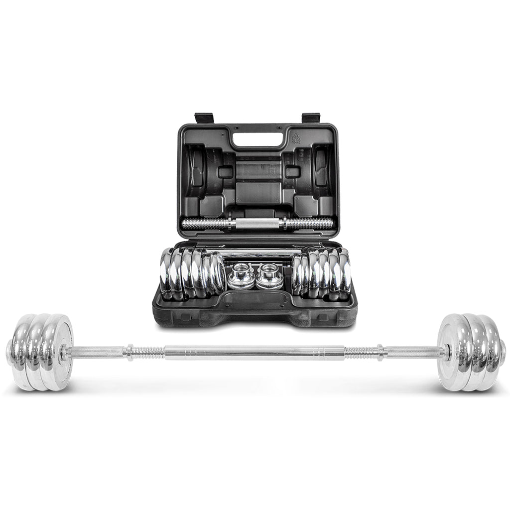 LSG 2-in-1 30kg Steel Dumbbell Barbell Set with Carry Case